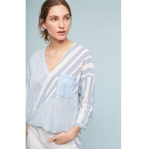 Anthropologie Holding Horses Mimi Pieced Wrap Tunic Blue White Stripe
